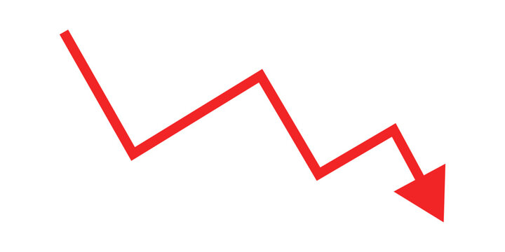 Graphic illustration of a red arrow showing a significant decrease or negative performance in business metrics.