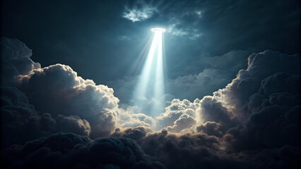 Single strong overhead spotlight piercing thick rolling smoke clouds, layered volumetric depth, soft feathered edges, intense center glow fading into darkness.
