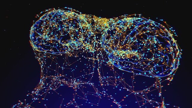 Abstract futuristic visualization of data transfer and shared consciousness between two minds for technology and innovation reports