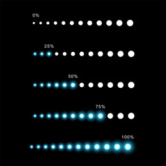 blue neon dot loading progress bar for technology app interface
