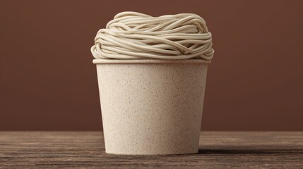 light brown cup with swirled dessert on wooden surface