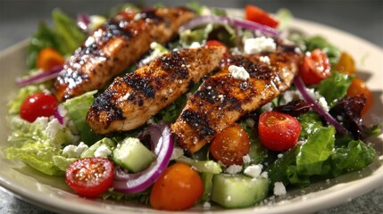 vibrant grilled chicken salad with fresh vegetables