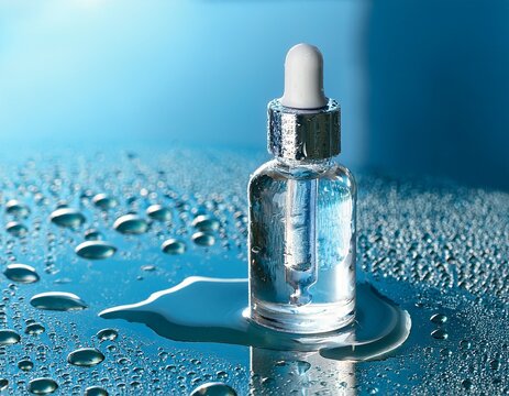 skin care elixir a pristine elegantly designed serum bottle rests amidst a backdrop of water droplets exuding a sense of freshness and hydration