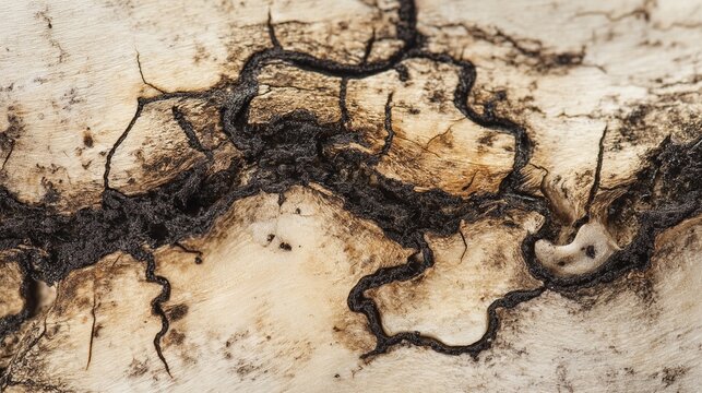 Macro close-up of Aquilaria bark infected with fungus,  producing resin, agarwood, organic oud ingredient