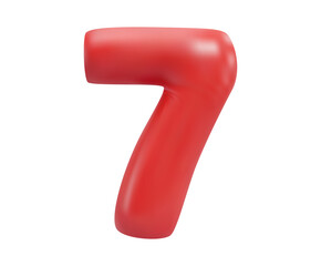 Number 7. Seven Number sign red color. Realistic 3d design in cartoon balloon style. Isolated on white background.