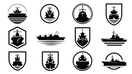 Military ship silhouettes logos collection naval vessel icons black and white graphic resources for design © Soma