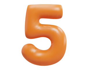 Number 5. Five Number sign orange color. Realistic 3d design in cartoon balloon style. Isolated on white background.