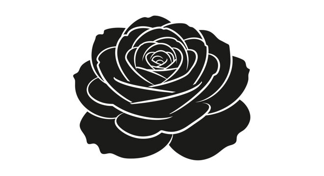 Elegant black rose silhouette vector illustration isolated on white background.