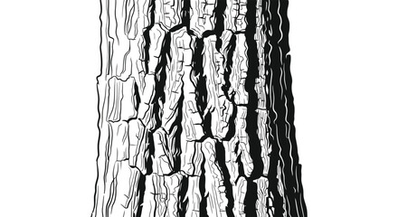 A detailed illustration showcases the textured bark of a tree trunk against a stark white background silhouette high quality © Nupur02