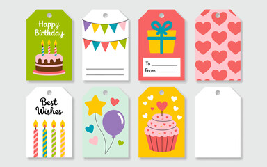 Collection of colorful gift tags for birthday and celebration occasions