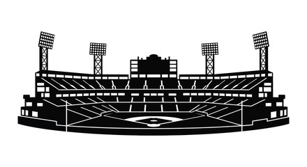 A striking black and white illustration showcases a baseball stadium s architectural detail in silhouette high quality professional detailed modern © Nupur02