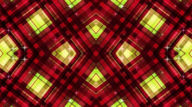Vibrant Red Plaid Pattern with Yellow Diamonds.