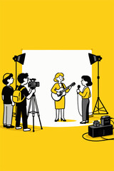 Media Team Filming Female Guitarist in Studio Vector Illustration