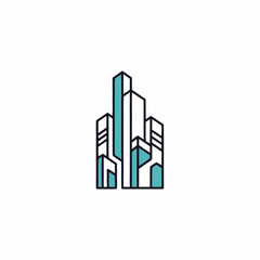 Fototapeta premium Modern Abstract Geometric Skyscraper Building Icon.