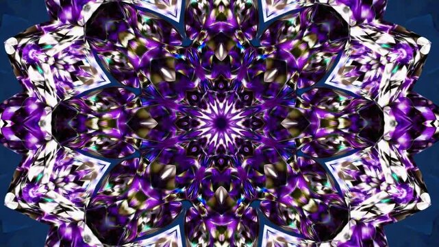 Purple Gem Prism Flower &mdash; Petal Amethyst Kaleidoscope, Midnight Blue Luxury Background