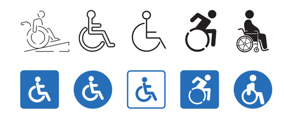Wheelchair Accessibility Icons Set &ndash; Disabled Person, ADA Accessible Symbol Collection Vector