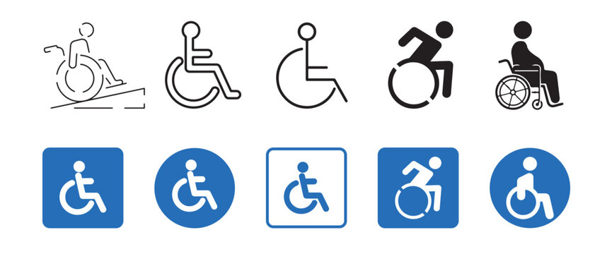Wheelchair Accessibility Icons Set &ndash; Disabled Person, ADA Accessible Symbol Collection Vector