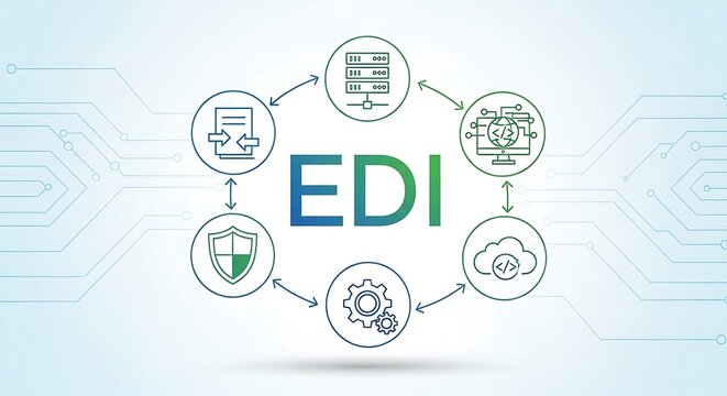 Electronic data interchange process diagram with central EDI acronym.