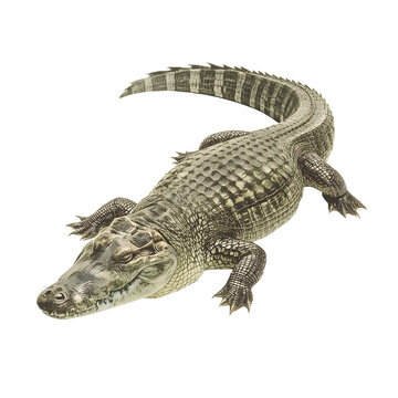 Powerful caiman glides effortlessly through calm waters, scales glistening in the sun