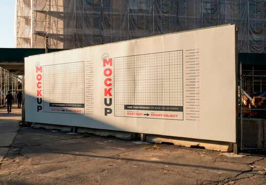 Horizontal Billboard Sign on Construction Site Mockup