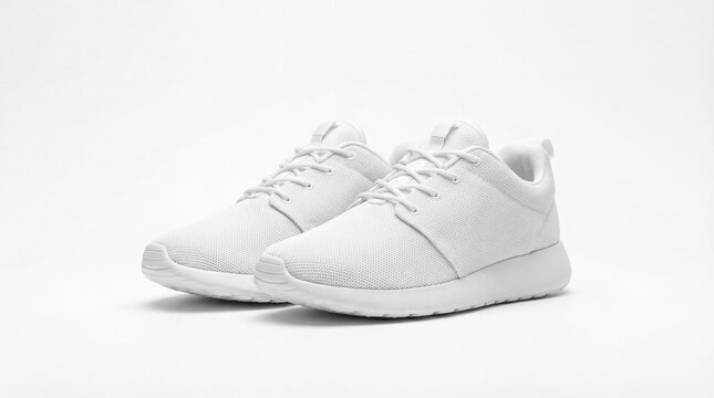 White sneakers isolated on studio background. Clean sneakers mockup for blackfriday, backtoschool, ecommerce branding, fitness lifestyle, copy space, minimal product photo, sneakers comfort concept