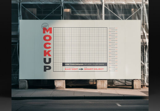 Horizontal Sign on Contruction Site Mockup