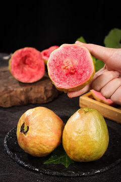 Fresh Red Guava Fruit with Soft Cream Skin and Pink Heart Flesh from Guangxi Tree