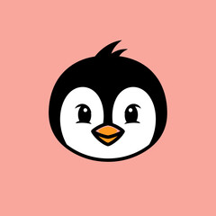 Obraz premium Cartoon penguin illustration on pastel pink background for various applications