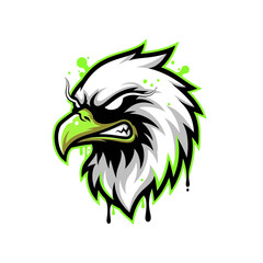 Obraz premium Eagle head mascot illustration green accents on white background