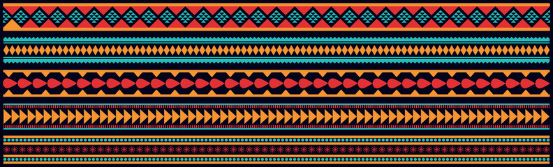 Set of african tribal motive border lines in doodle. african style great for textiles art concept web banner. Ethnic border style vector seamless pattern. geometric motif, mexico or african print. © Prodesigner