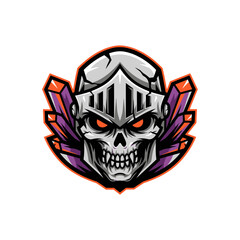 Knight skull mascot illustration with gemstone elements isolated design