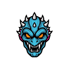 Monster face illustration with spikes and sharp teeth on white background