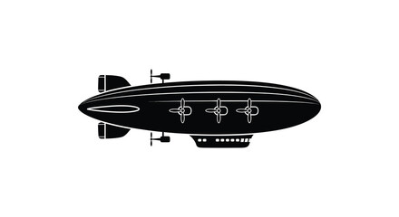 A striking black silhouette of a vintage airship with propellers and gondolas displaying a classic design silhouette high quality © Tushar02