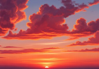 Fototapeta premium Vibrant orange and pink hues painting the majestic evening sky, highlighting spectacular cloud formations as the sun dips below the horizon, dramatic, environment, formation