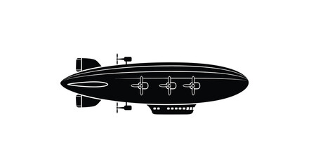 A vintage airship with four propellers and a gondola is depicted in a stark black silhouette high quality professional © Tushar02