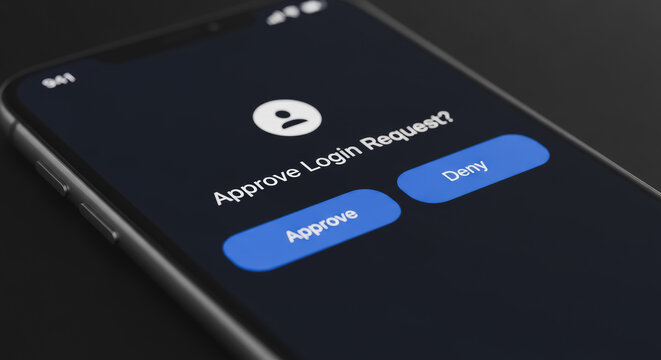 Mobile Phone Showing Two-Factor Authentication (2FA) Approve Login Request Prompt for Secure Digital Access and Online Account Verification
