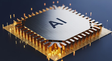 Artificial Intelligence (AI) Processor Chip with Glowing Connections, Representing Advanced Technology, Deep Learning, and Future Computing Innovation