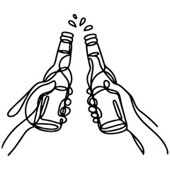 Obraz premium Glasses of Beer Cheers Outline Illustration.