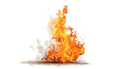 A vibrant flame erupting on a transparent background with intense heat