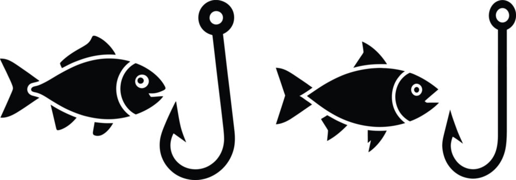 Two fish caught on fishing hooks side by side