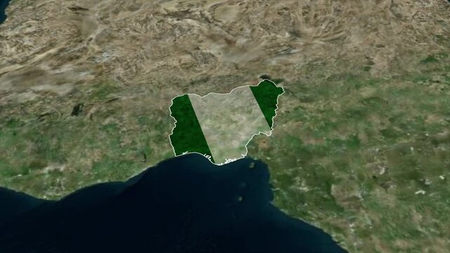 Nigeria Map with Nigeria Flag Inside, Realistic Country Shape Animation