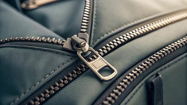 Close-up of Zipper on a Teal Backpack, Slow Pan Motion, Stock Media