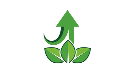 Obraz premium Green leaves and upward arrow symbolizing growth and sustainability in a simple illustration