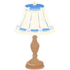 Vintage Cottage Table Lamp with Floral Shade &ndash; Cute Pastel Farmhouse Illustration