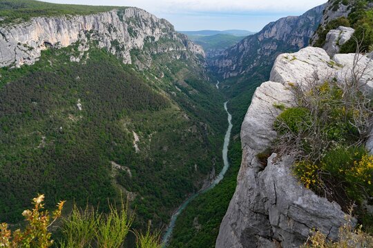 Plunging view over the Verdon River in the Gorges du Verdon area, a canyon, in the south of France