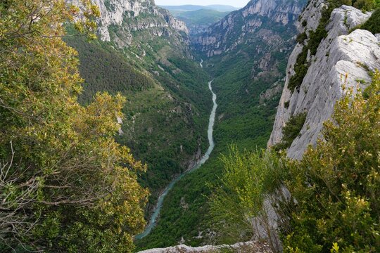 Plunging view over the Verdon River in the Gorges du Verdon area, a canyon, in the south of France