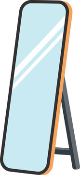 Modern full length standing mirror with wooden frame isolated on white background vector illustration