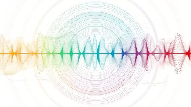 Rainbow Audio Waveform Spectrum Visualization with Circular Sound Waves, Stock Media