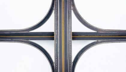 aerial view of intersecting asphalt roads on a white background road junction decision making travel and traffic concept