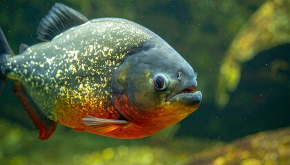 Fearsome Red-bellied Piranha with Sharp Teeth Underwater